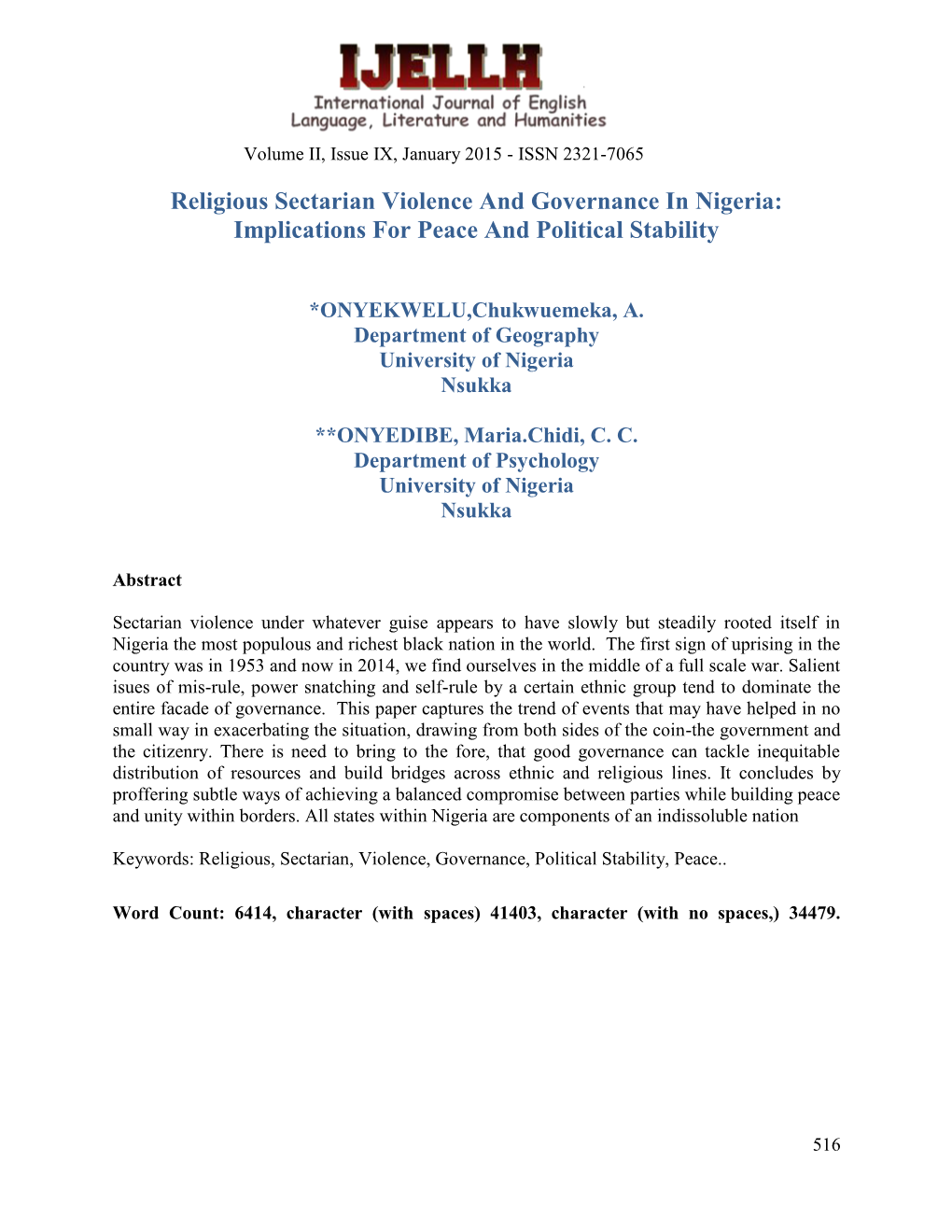 Religious Sectarian Violence and Governance in Nigeria: Implications for Peace and Political Stability