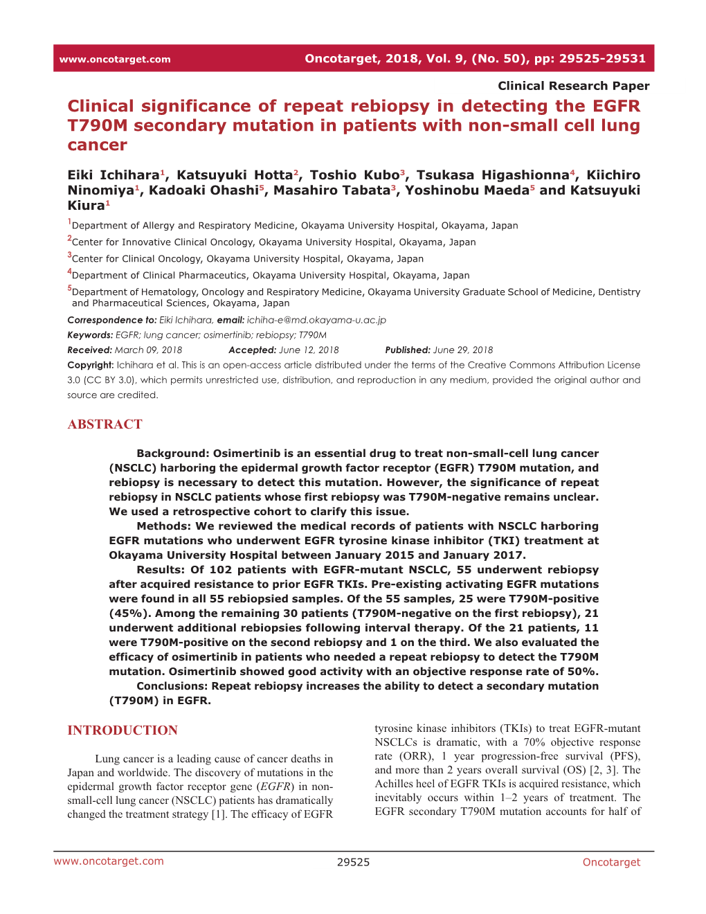 Clinical Significance of Repeat Rebiopsy in Detecting the EGFR T790M Secondary Mutation in Patients with Non-Small Cell Lung Cancer