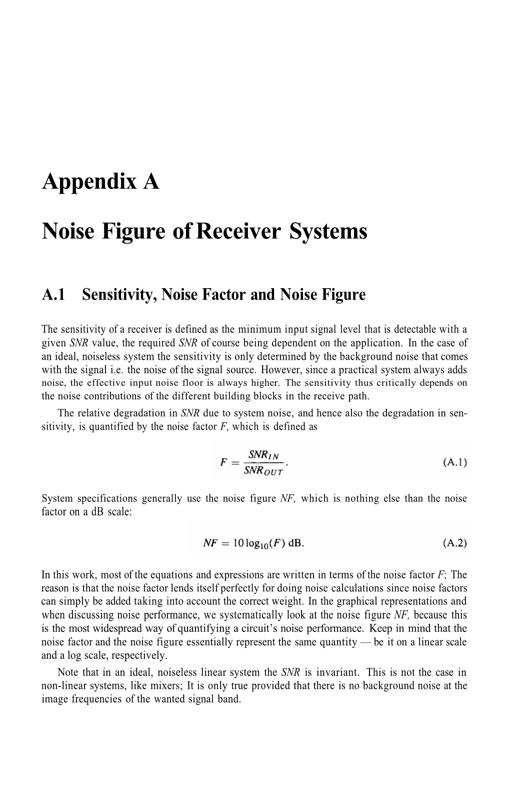 Appendix a Noise Figure of Receiver Systems