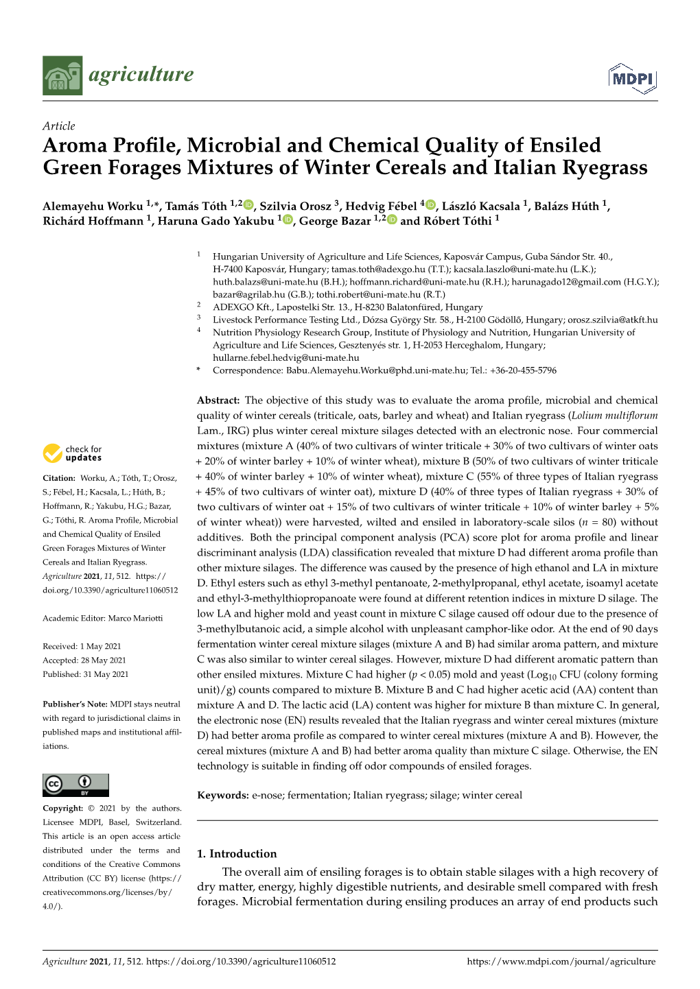 Aroma Profile, Microbial and Chemical Quality of Ensiled Green Forages