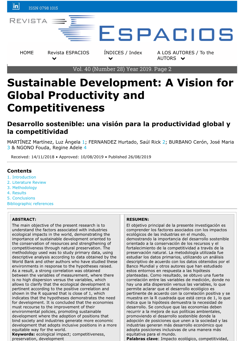 Sustainable Development: a Vision for Global Productivity and Competitiveness
