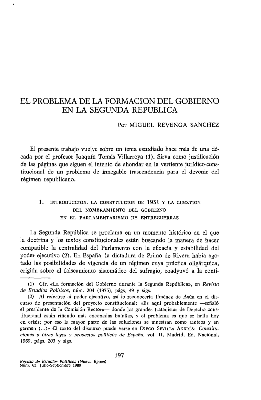 El Problema De La Formación Del Gobierno En La Segunda República