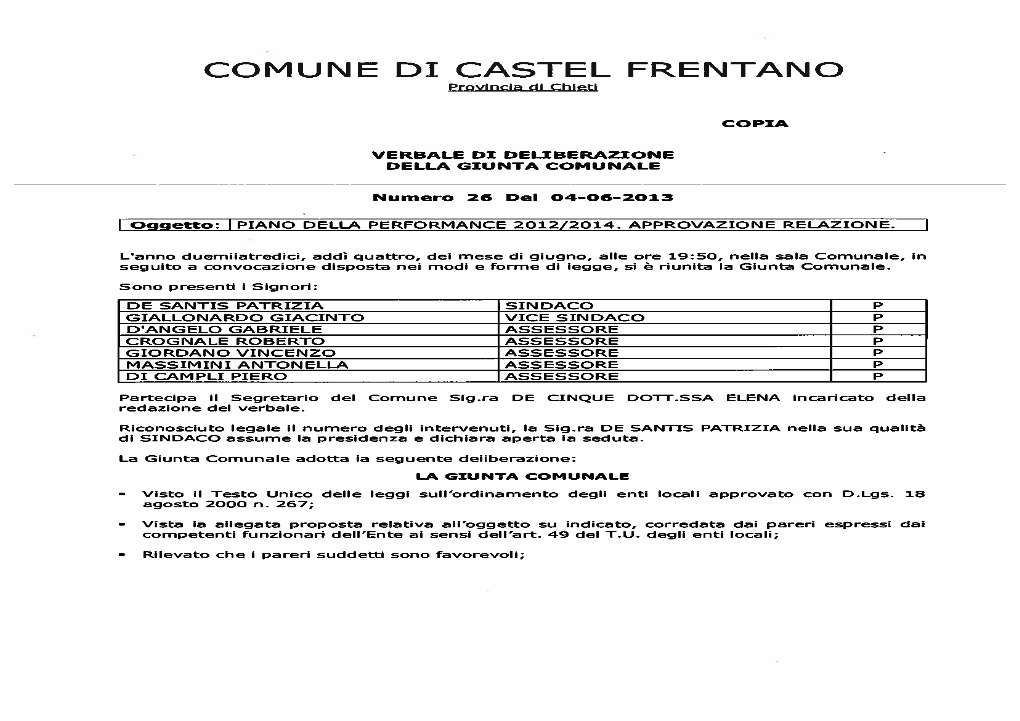 COMUNE DI CASTEL FRENTANO Provincia Di Chieti