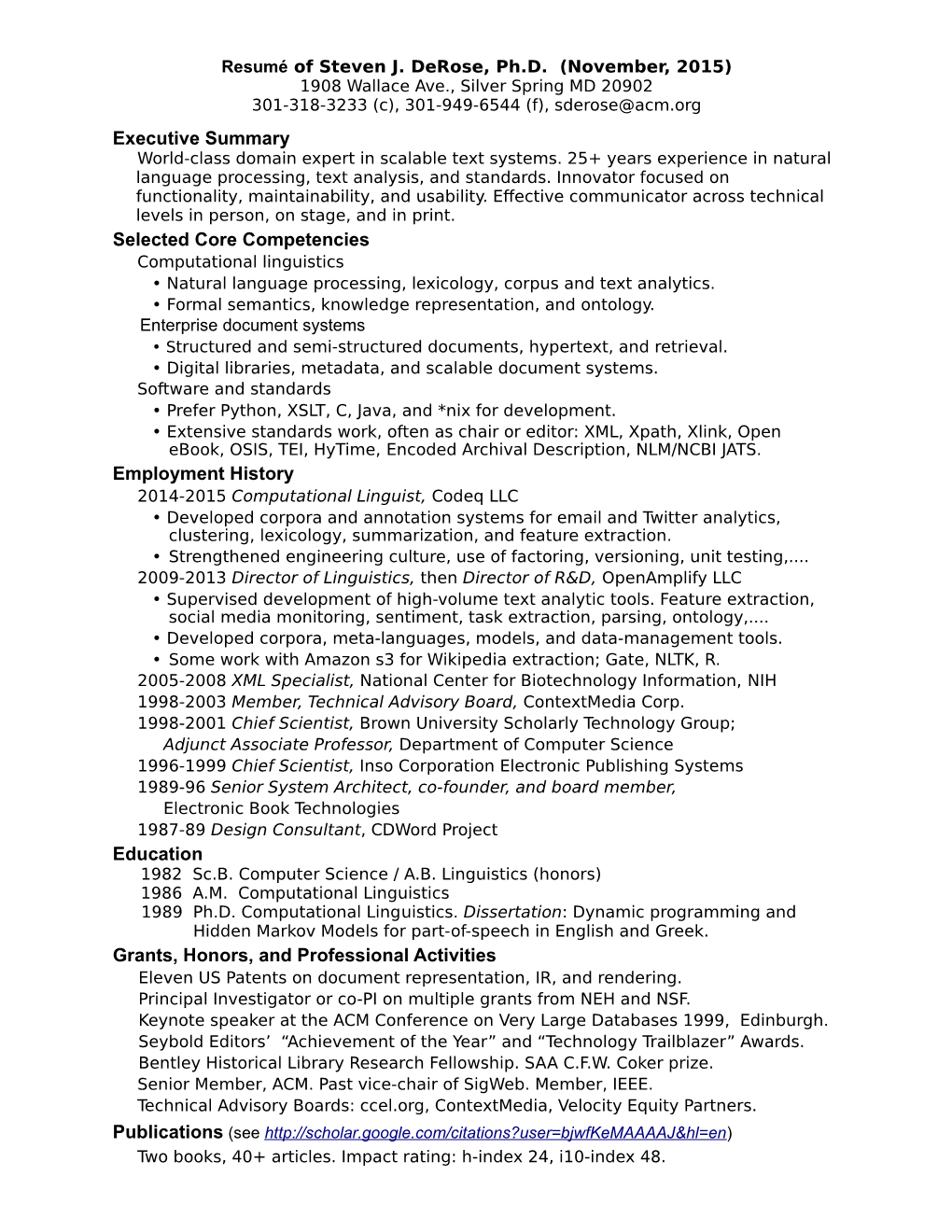 Curriculum Vitae of Steven J