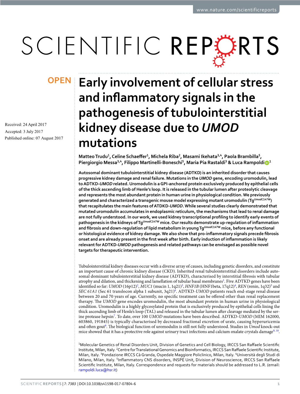Early Involvement of Cellular Stress and Inflammatory Signals In