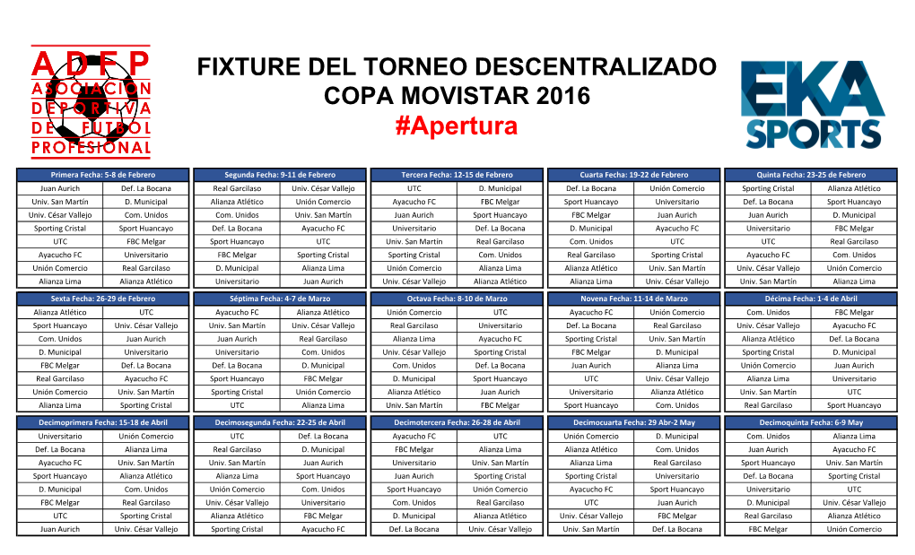 Fixture Del Campeonato Descentralizado De Fútbol 2016
