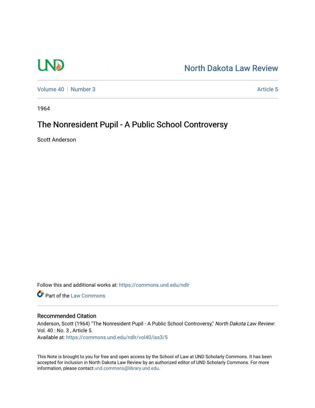 The Nonresident Pupil - a Public School Controversy