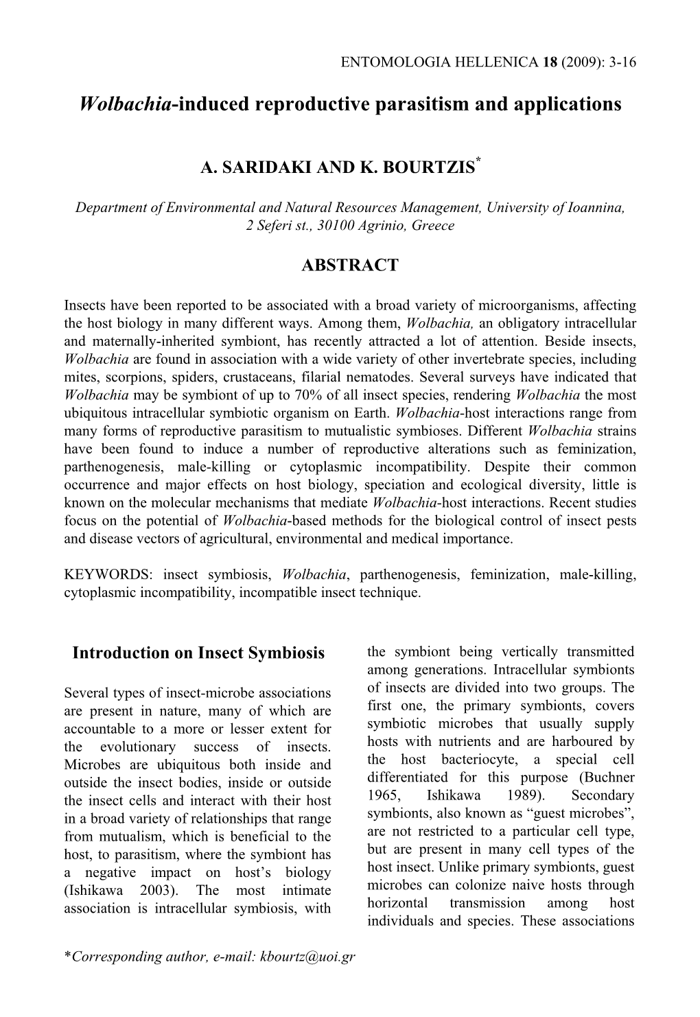 Wolbachia-Induced Reproductive Parasitism and Applications