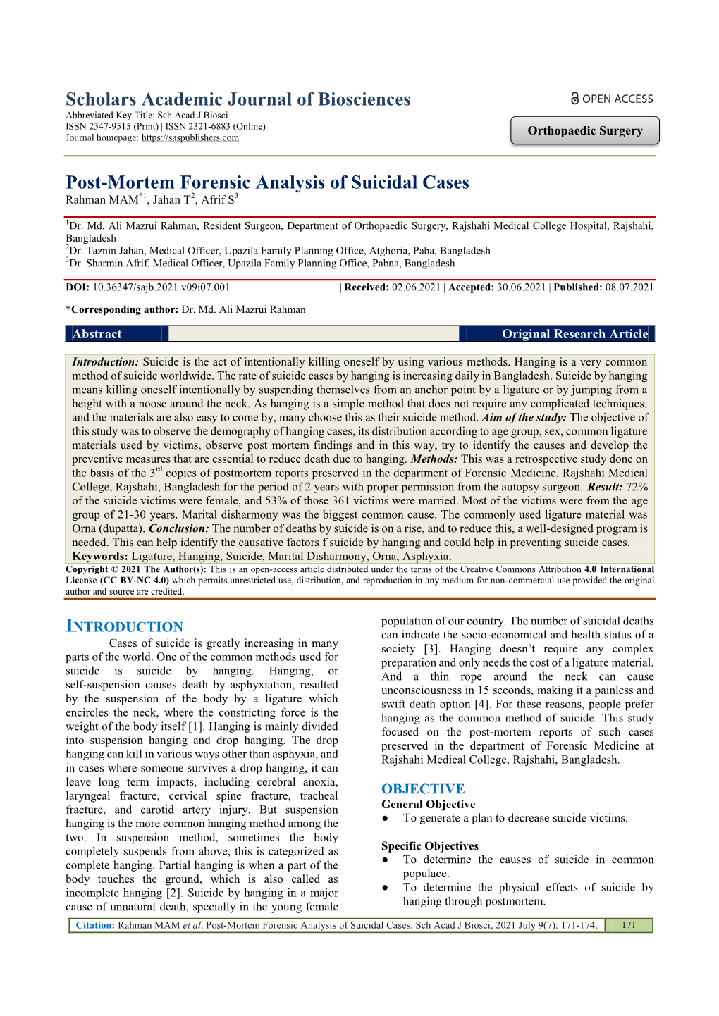 Scholars Academic Journal of Biosciences Post-Mortem Forensic