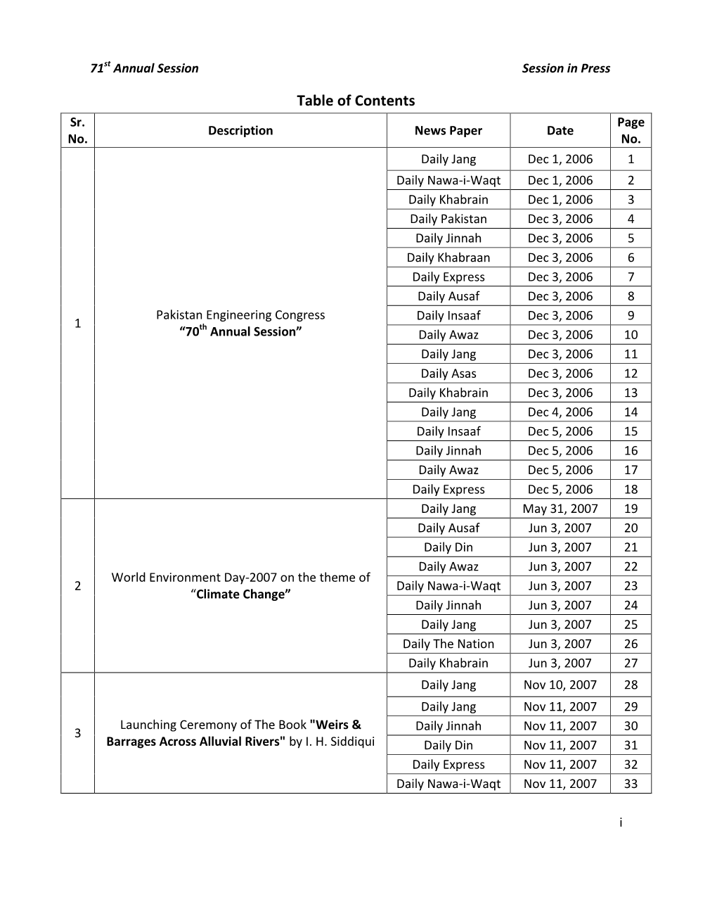 Table of Contents Sr