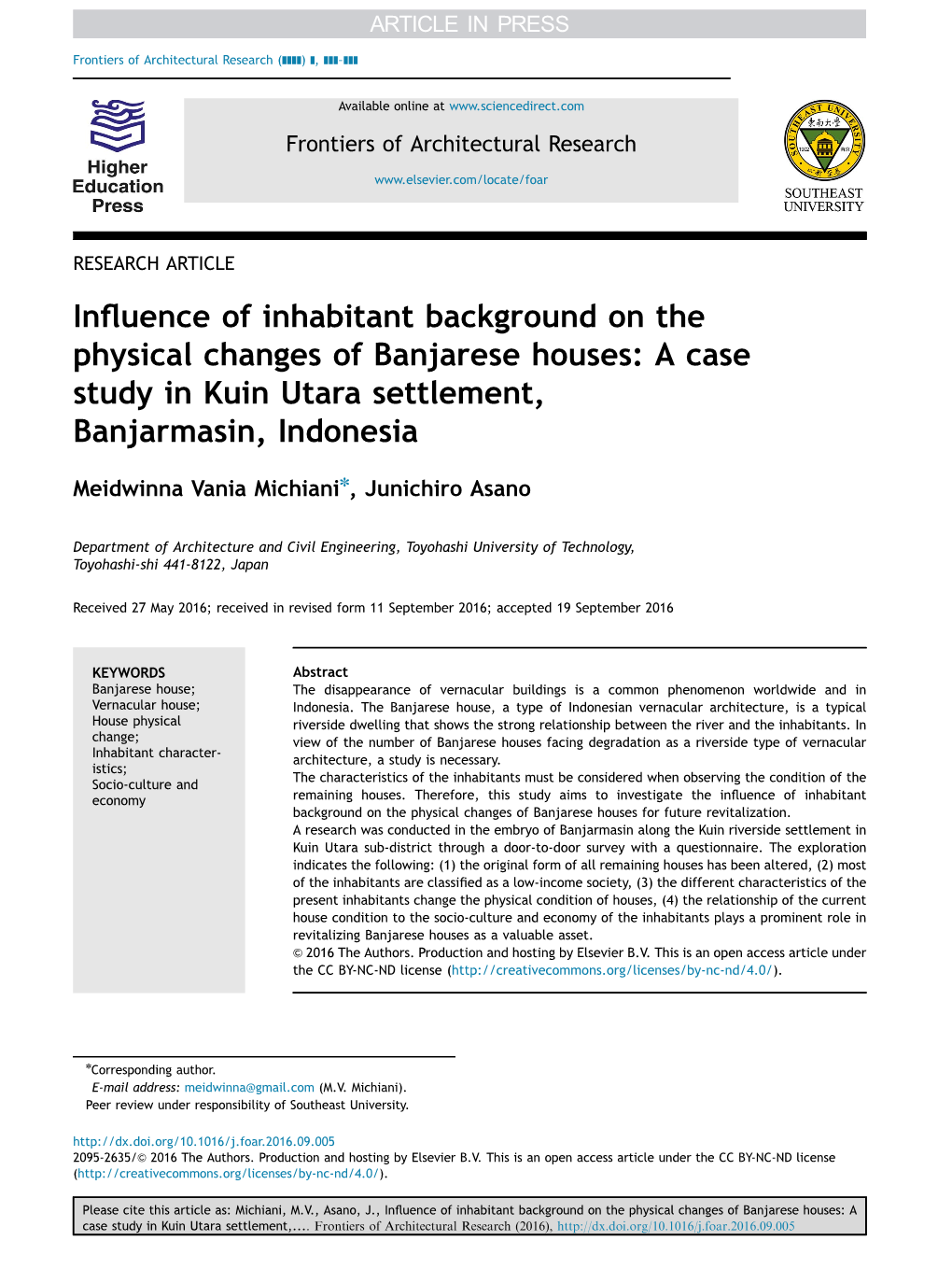 Influence of Inhabitant Background on the Physical Changes of Banjarese