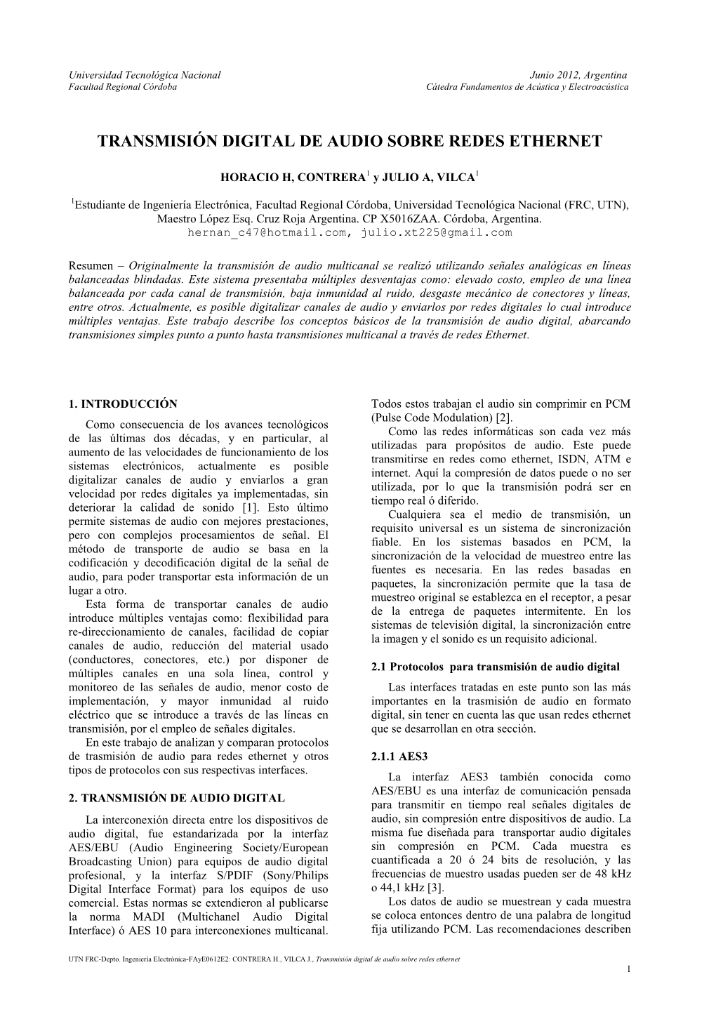 Transmisión Digital De Audio Sobre Redes Ethernet