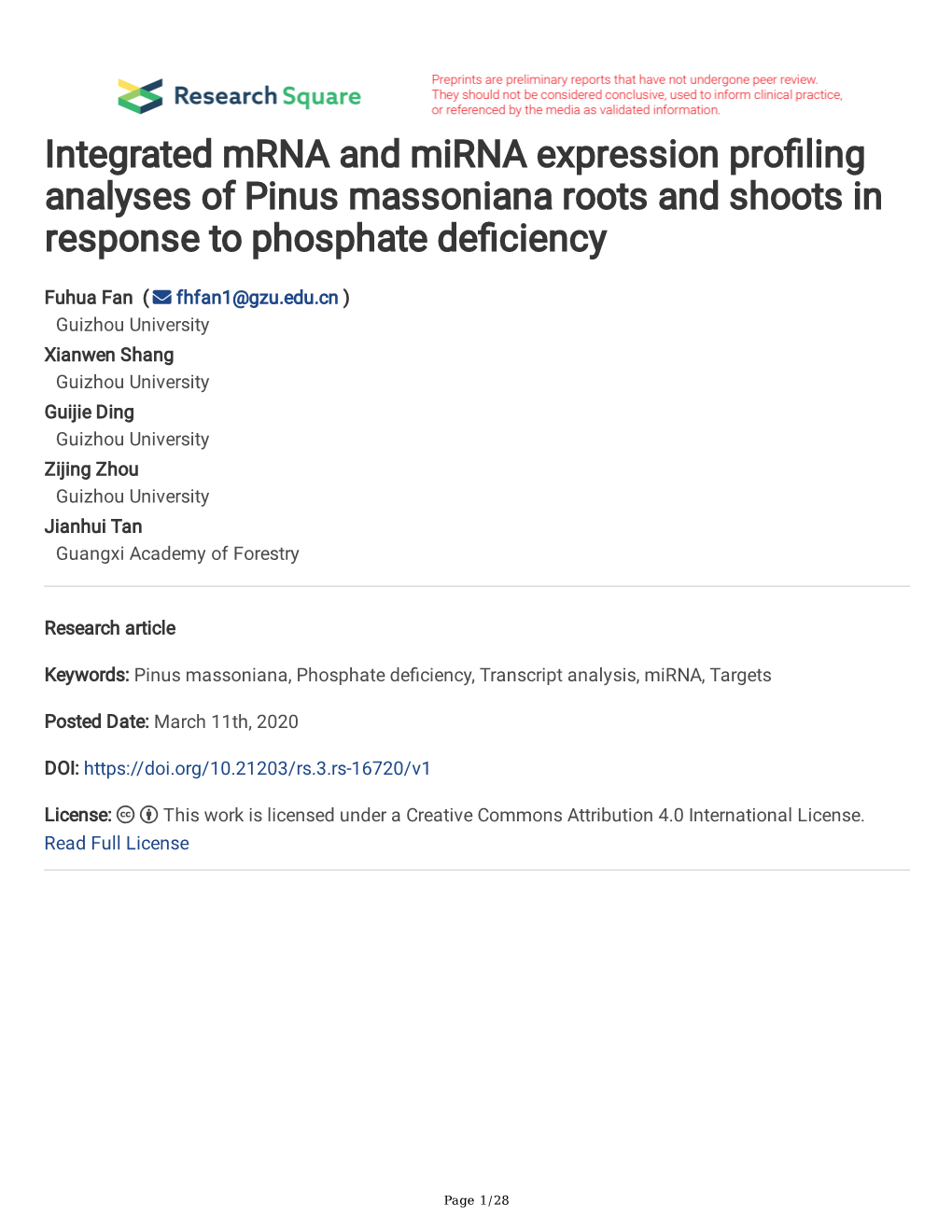 Integrated Mrna and Mirna Expression Profiling Analyses Of