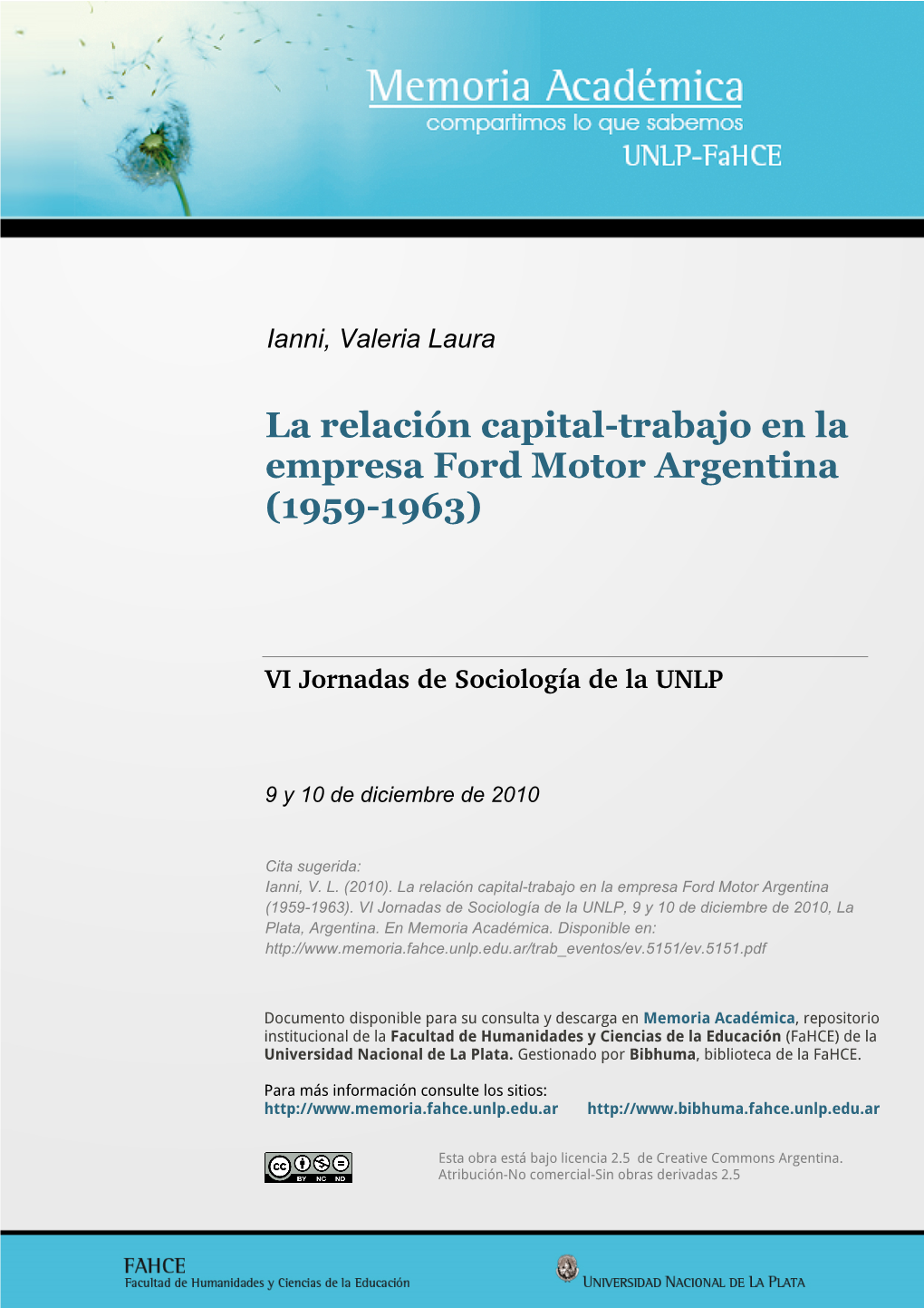 La Relación Capital-Trabajo En La Empresa Ford Motor Argentina (1959-1963)