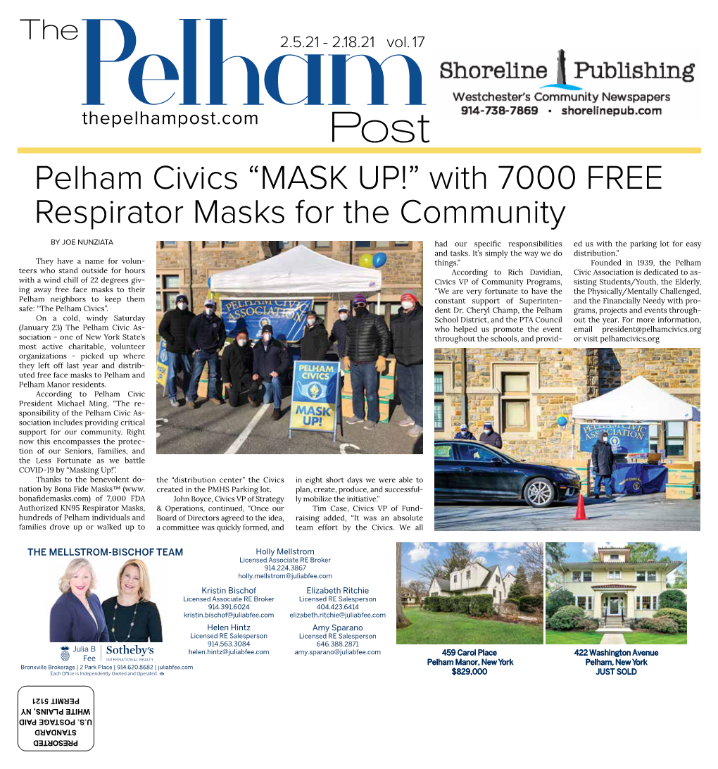 Pelham Civics “MASK UP!” with 7000 FREE Respirator Masks for the Community