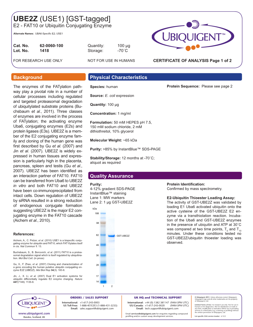 UBE2Z (USE1) [GST-Tagged] E2 - FAT10 Or Ubiquitin Conjugating Enzyme