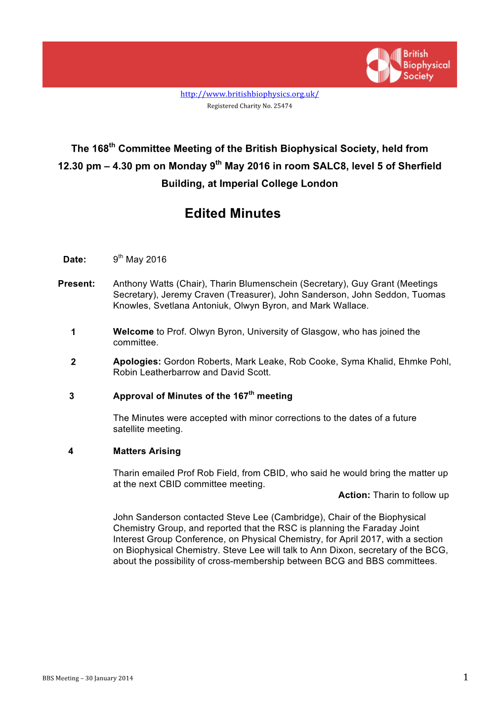 Edited Minutes of 168Th BBS Committee Meeting