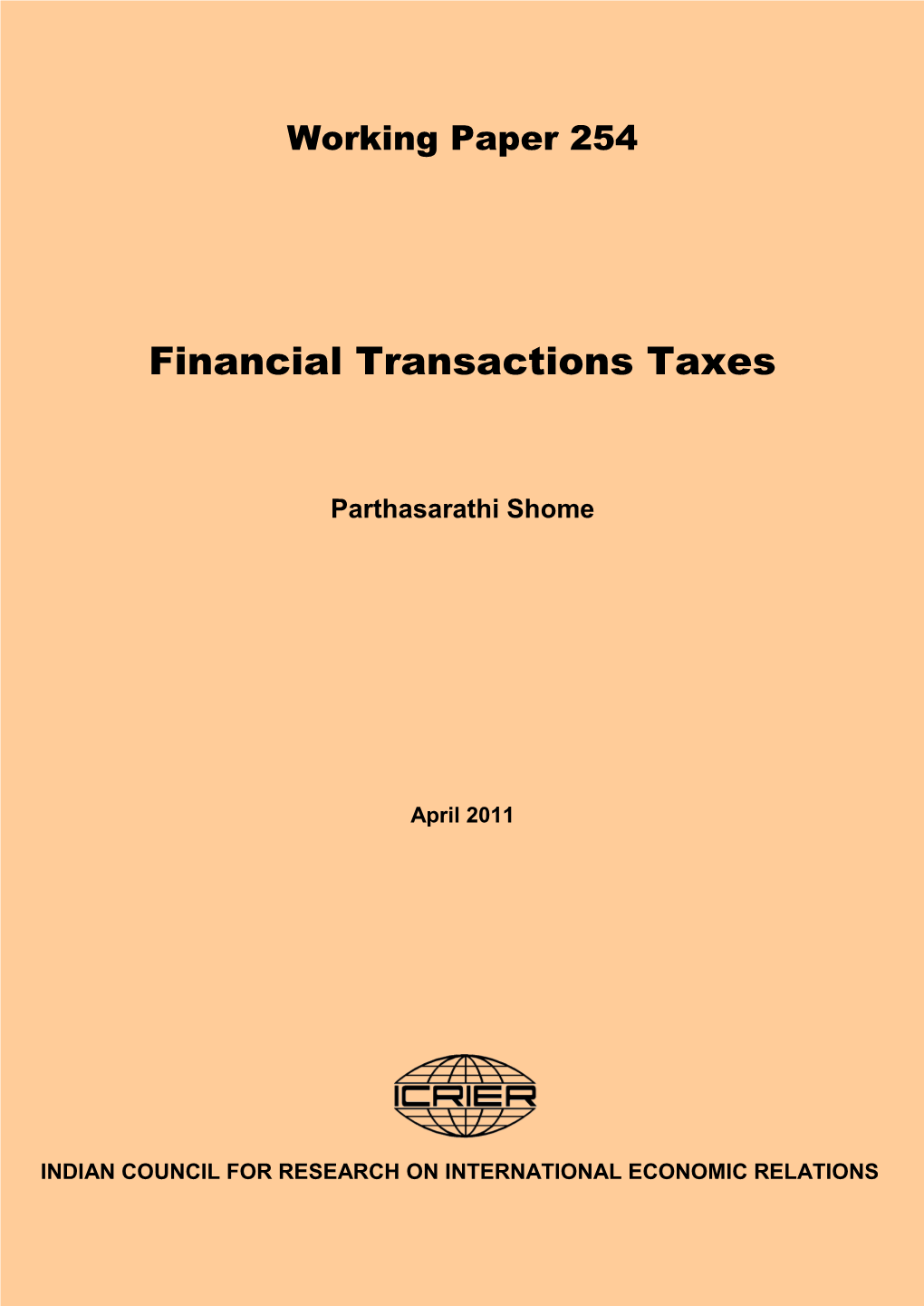 Financial Transactions Taxes