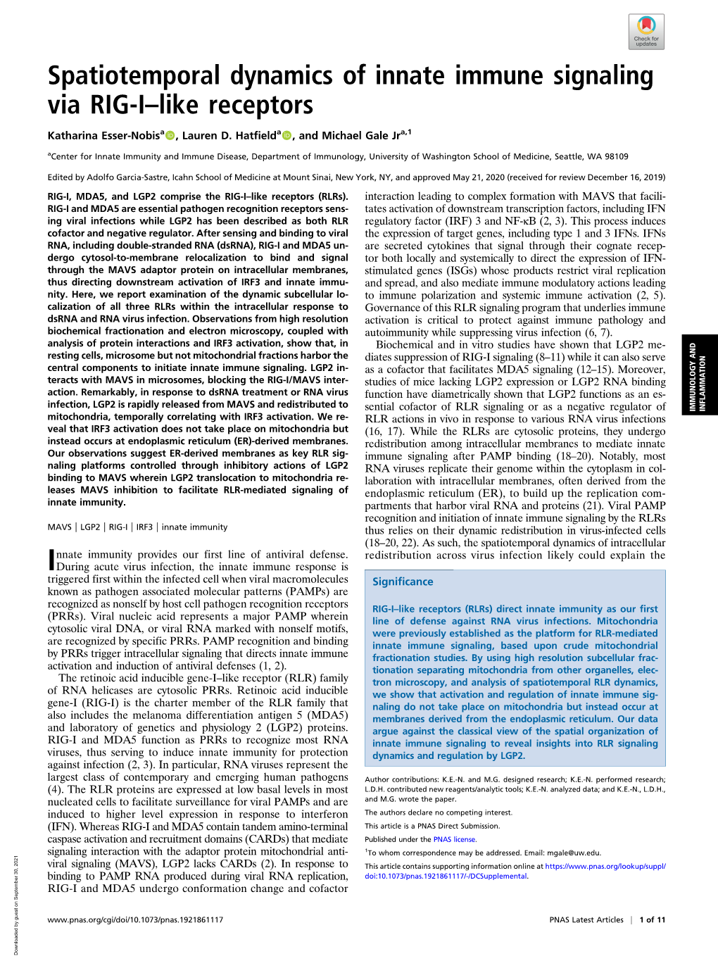 Spatiotemporal Dynamics of Innate Immune Signaling Via RIG-I–Like Receptors