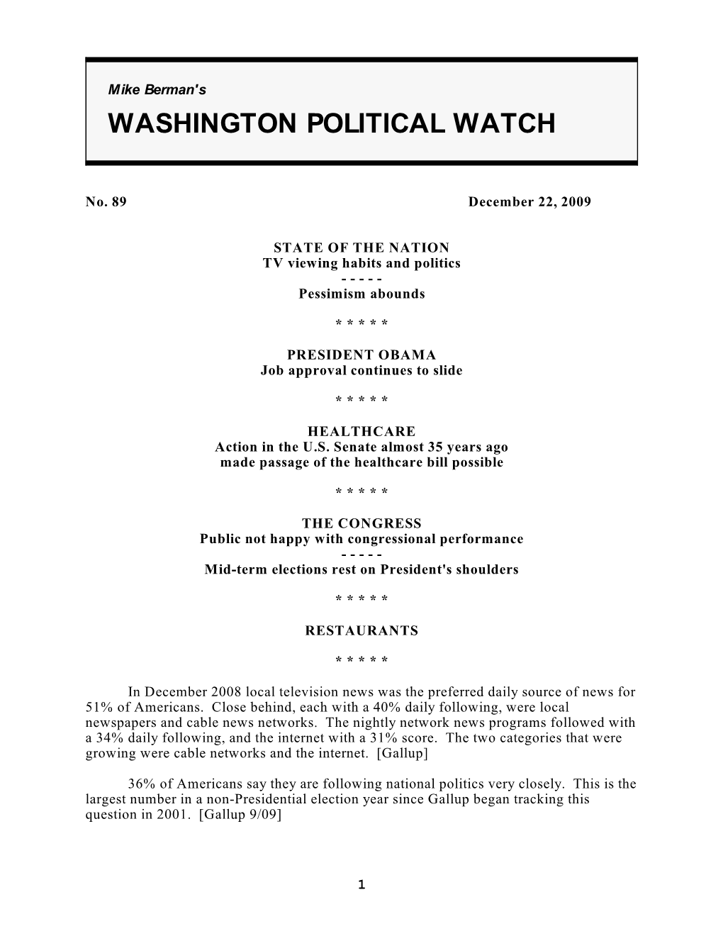 Washington Political Watch