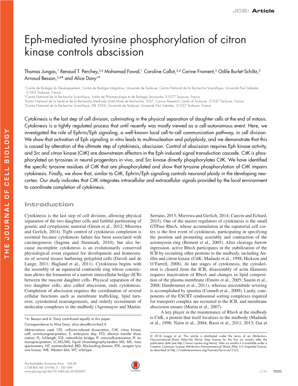 Eph-Mediated Tyrosine Phosphorylation of Citron Kinase Controls Abscission