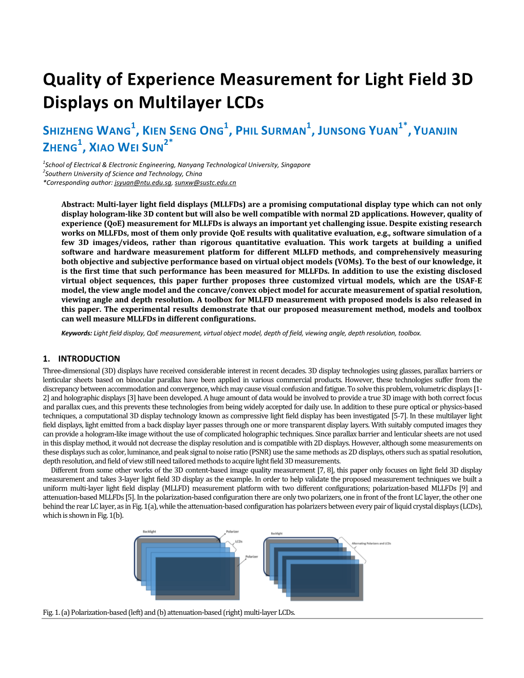 Quality of Experience Measurement for Light Field 3D Displays on Multilayer Lcds