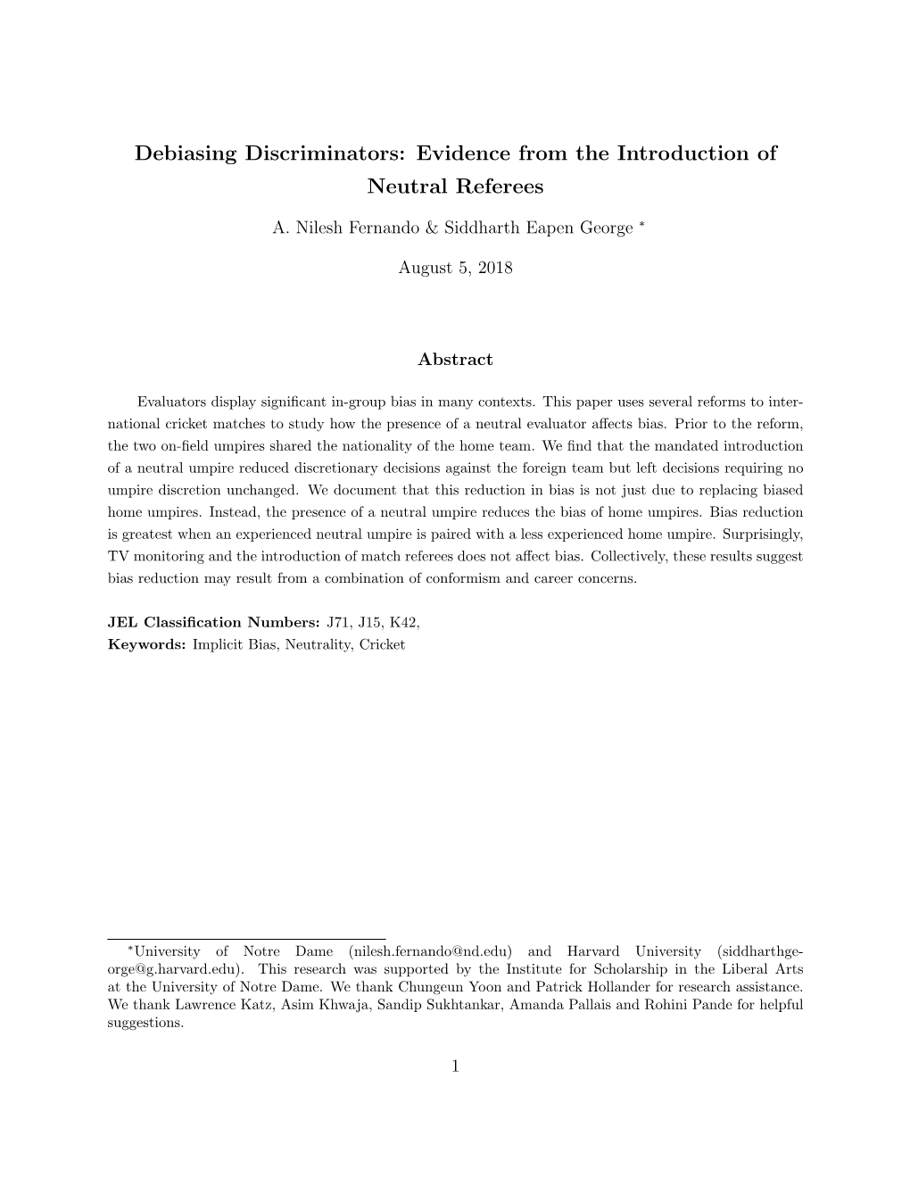 Debiasing Discriminators: Evidence from the Introduction of Neutral Referees