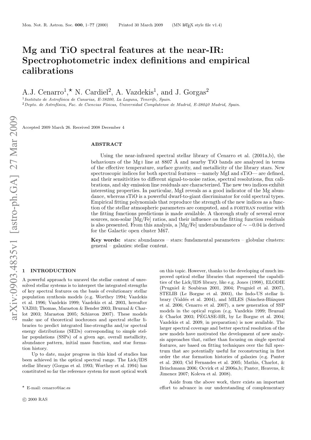 Arxiv:0903.4835V1 [Astro-Ph.GA] 27 Mar 2009 O.Nt .Ato.Soc