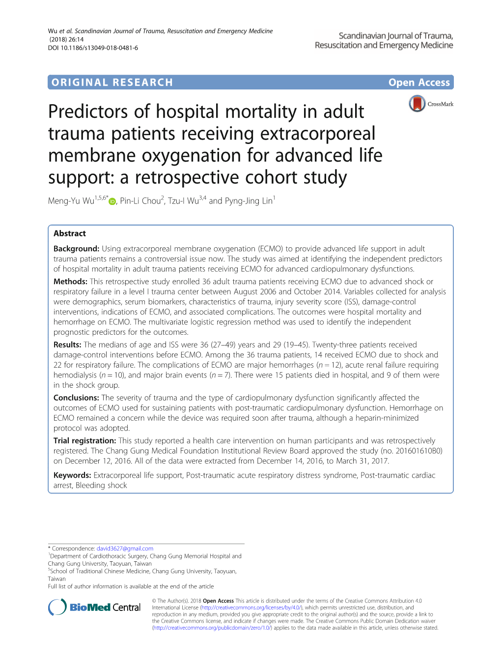 Predictors of Hospital Mortality in Adult Trauma Patients Receiving