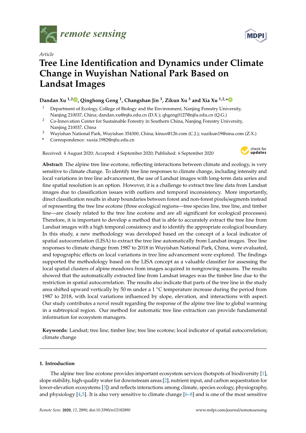 Tree Line Identification and Dynamics Under Climate Change in Wuyishan