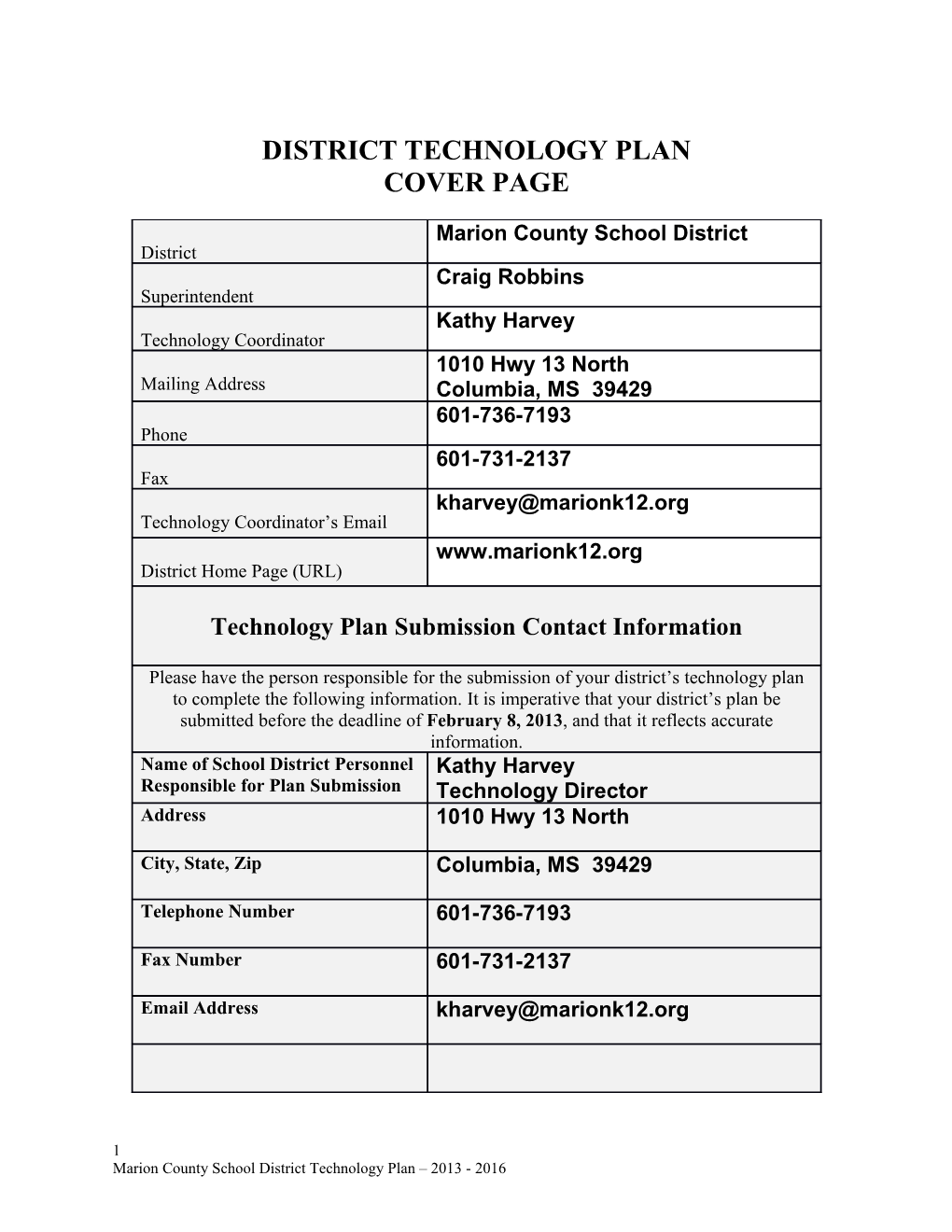 This Page Will Become the Cover Page for Your Technology Plan s1