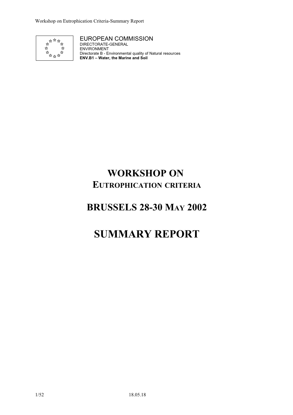 Workshop on Eutrophication Criteria-Summary Report