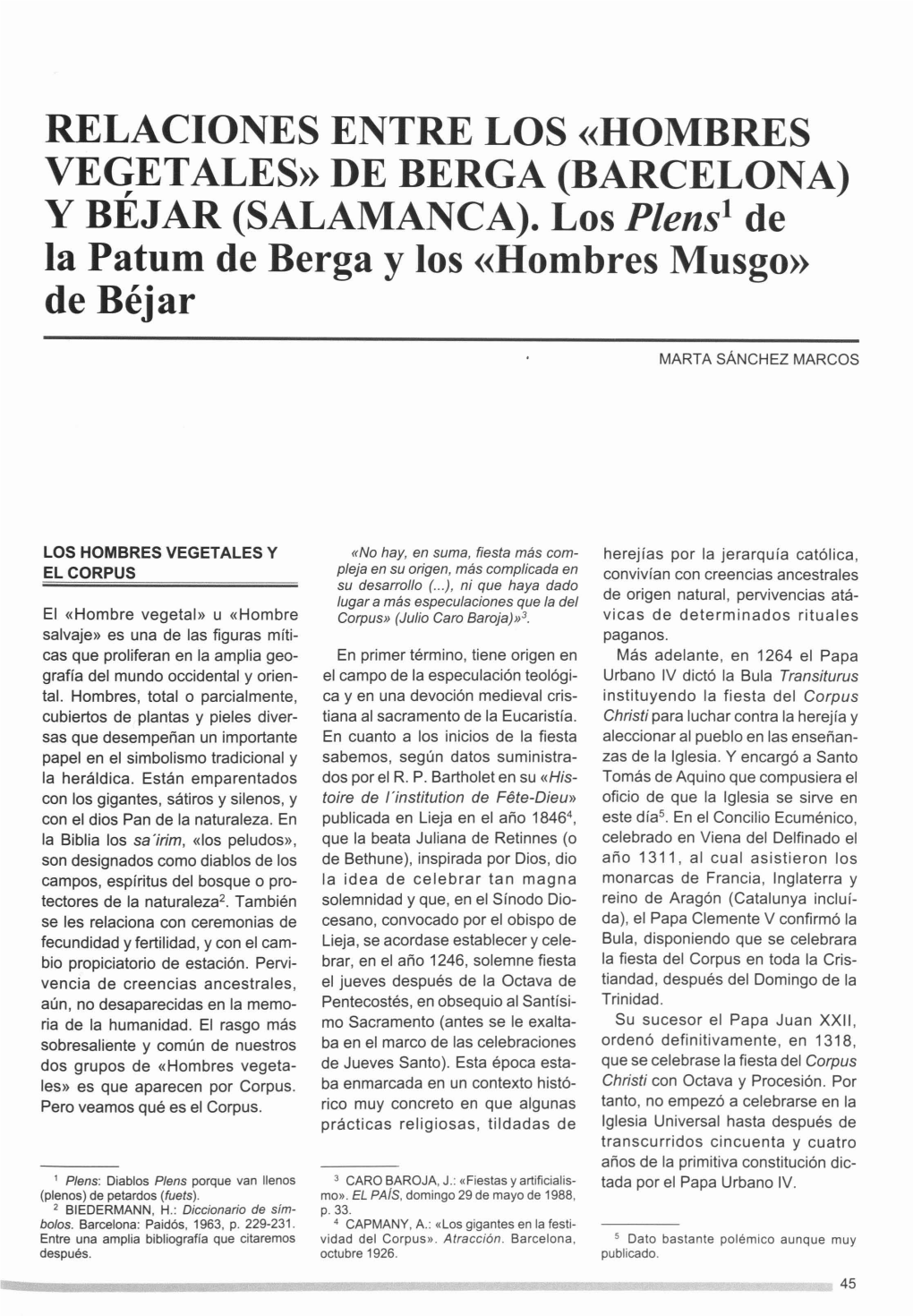 Los Plens1 De La Patum De Berga Y Los «Hombres Musgo» De Béjar