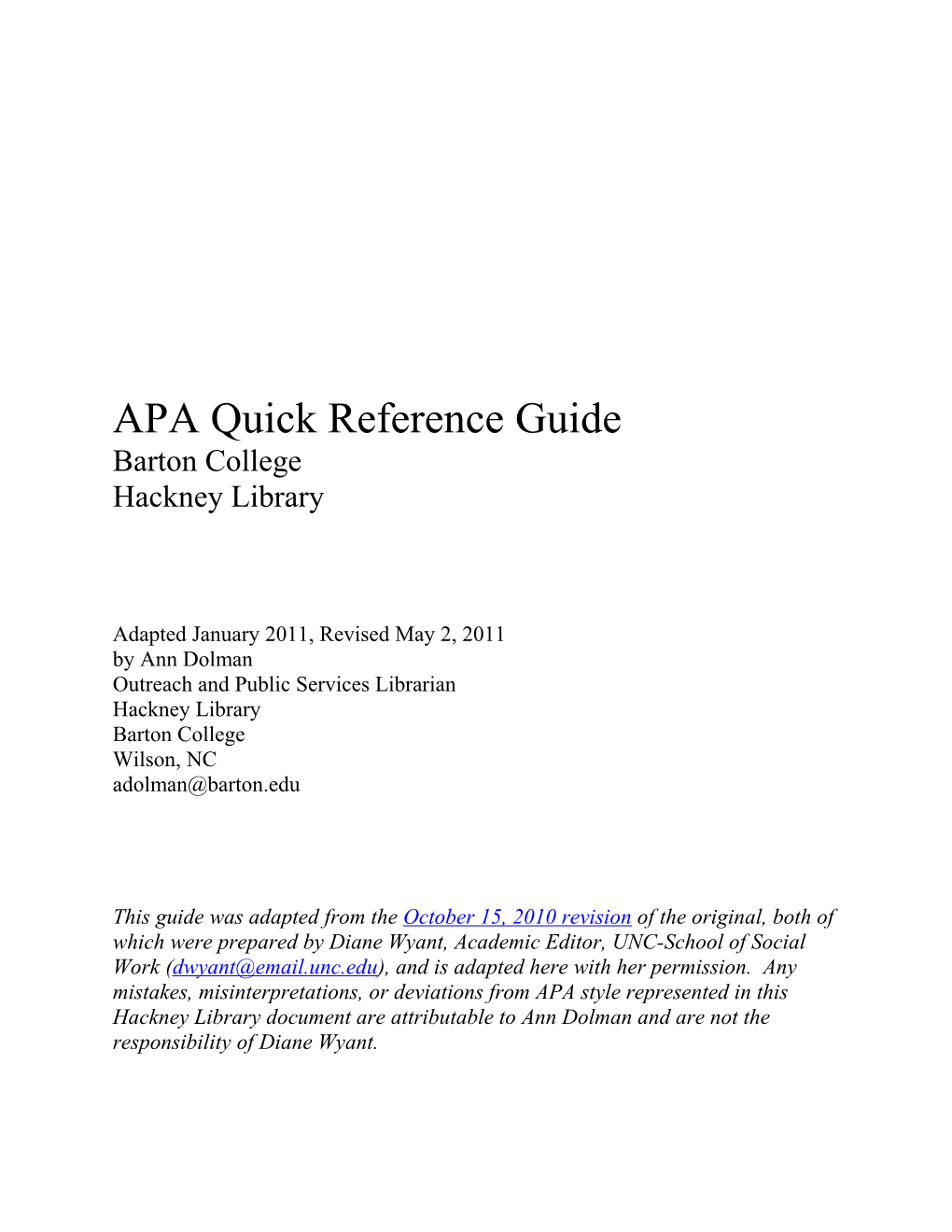 APA Quick Reference Guide