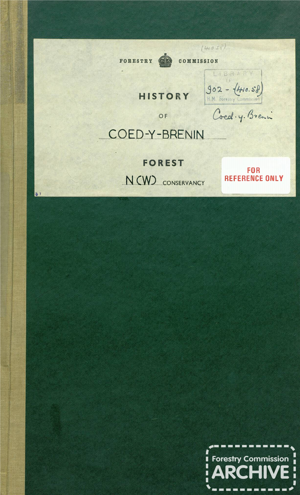 History of Coed-Y-Brenin Forest 1921-1951. North (Wales) Conservancy