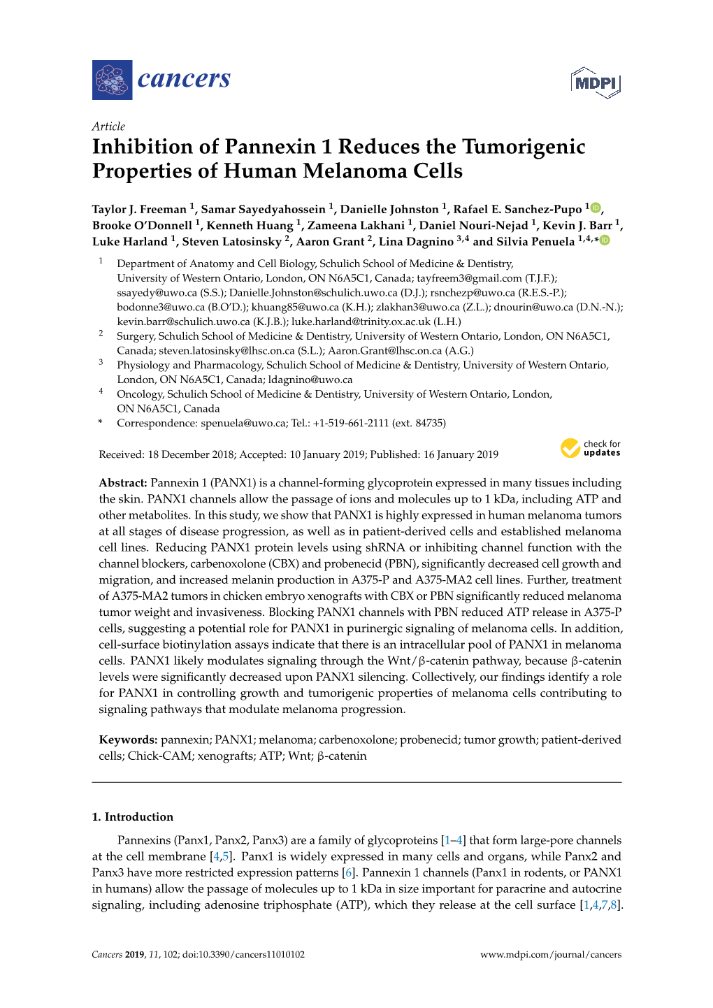 Inhibition of Pannexin 1 Reduces the Tumorigenic Properties of Human Melanoma Cells
