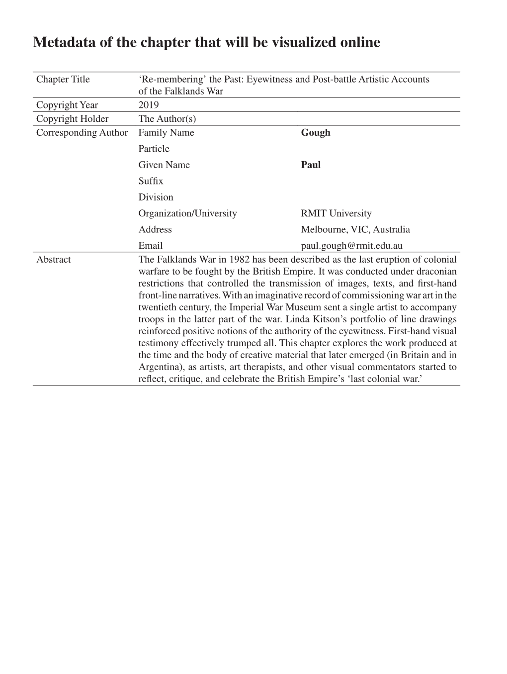 Metadata of the Chapter That Will Be Visualized Online