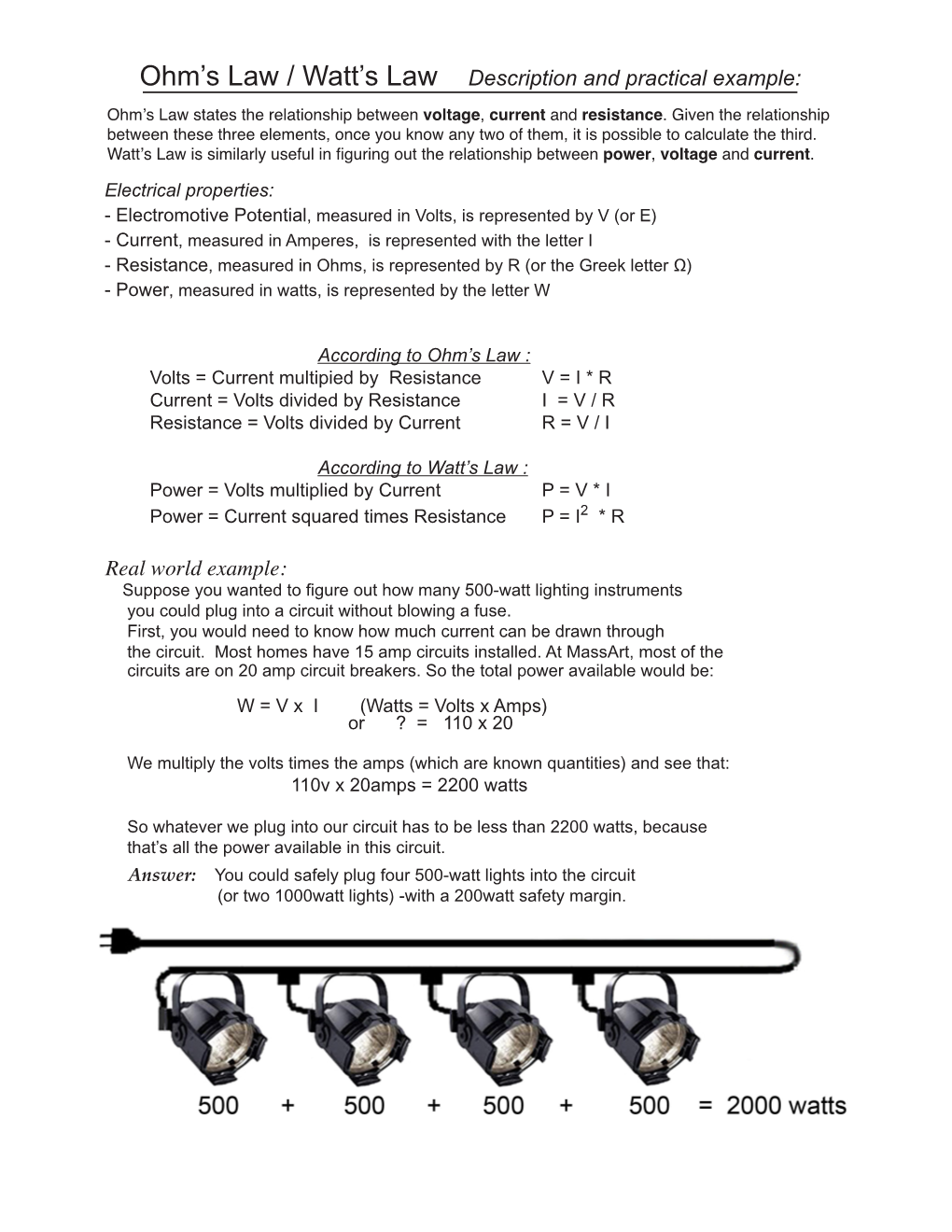 Ohm's Law / Watt's Law Description and Practical Example