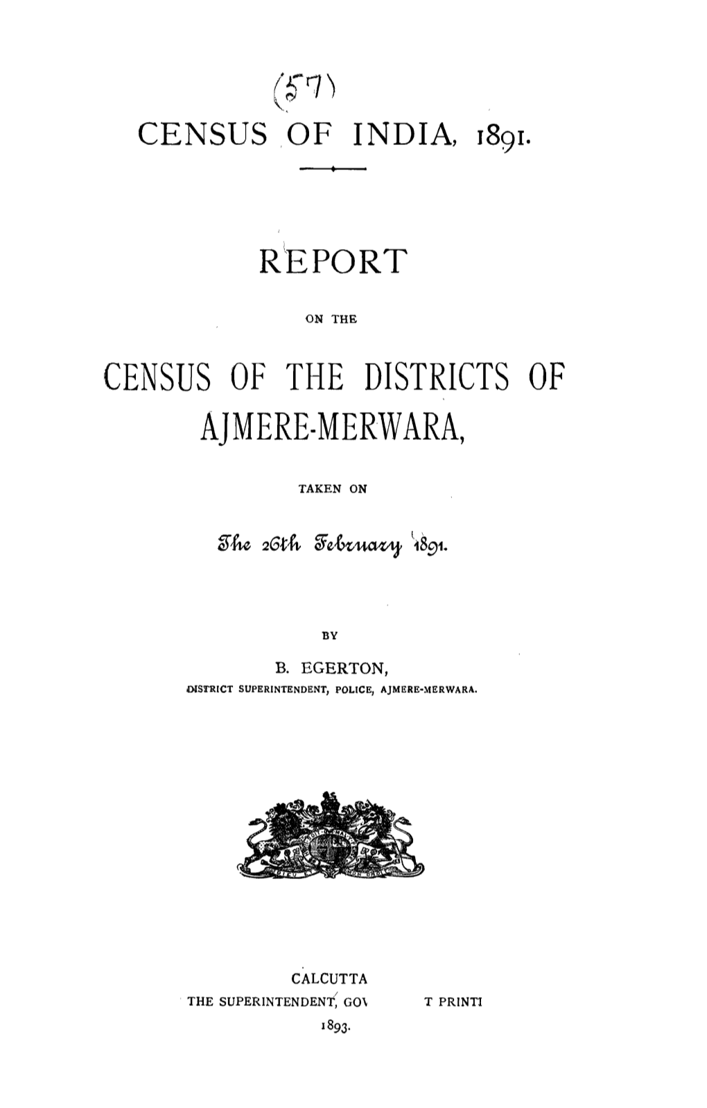 Report on the Census of the Distribution of Ajmere-Merwara