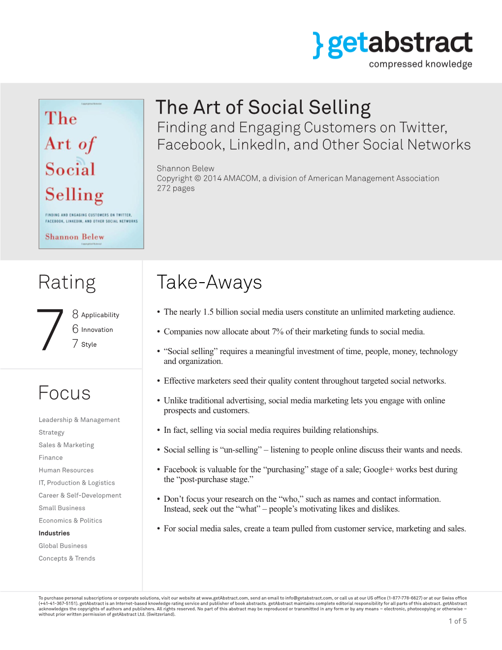 The Art of Social Selling Rating Focus Take-Aways