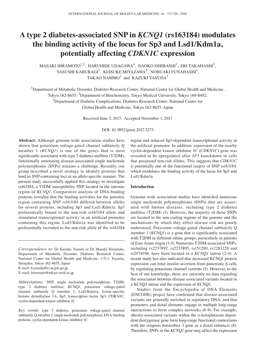 A Type 2 Diabetes-Associated SNP in KCNQ1 (Rs163184) Modulates the Binding Activity of the Locus for Sp3 and Lsd1/Kdm1a, Potentially Affecting CDKN1C Expression