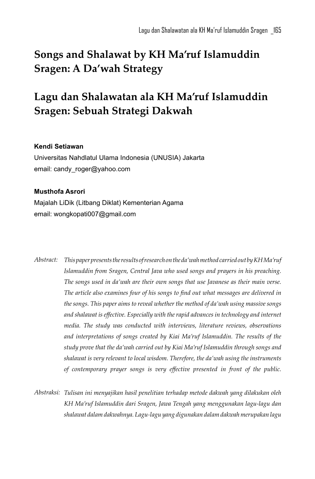 A Da'wah Strategy Lagu Dan Shalawatan Ala KH Ma'ruf Islamuddin Sragen