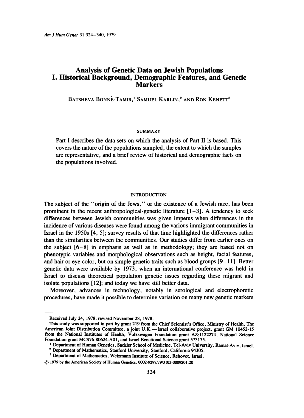 Analysis of Genetic Data on Jewish Populations I. Historical Background, Demographic Features, and Genetic Markers