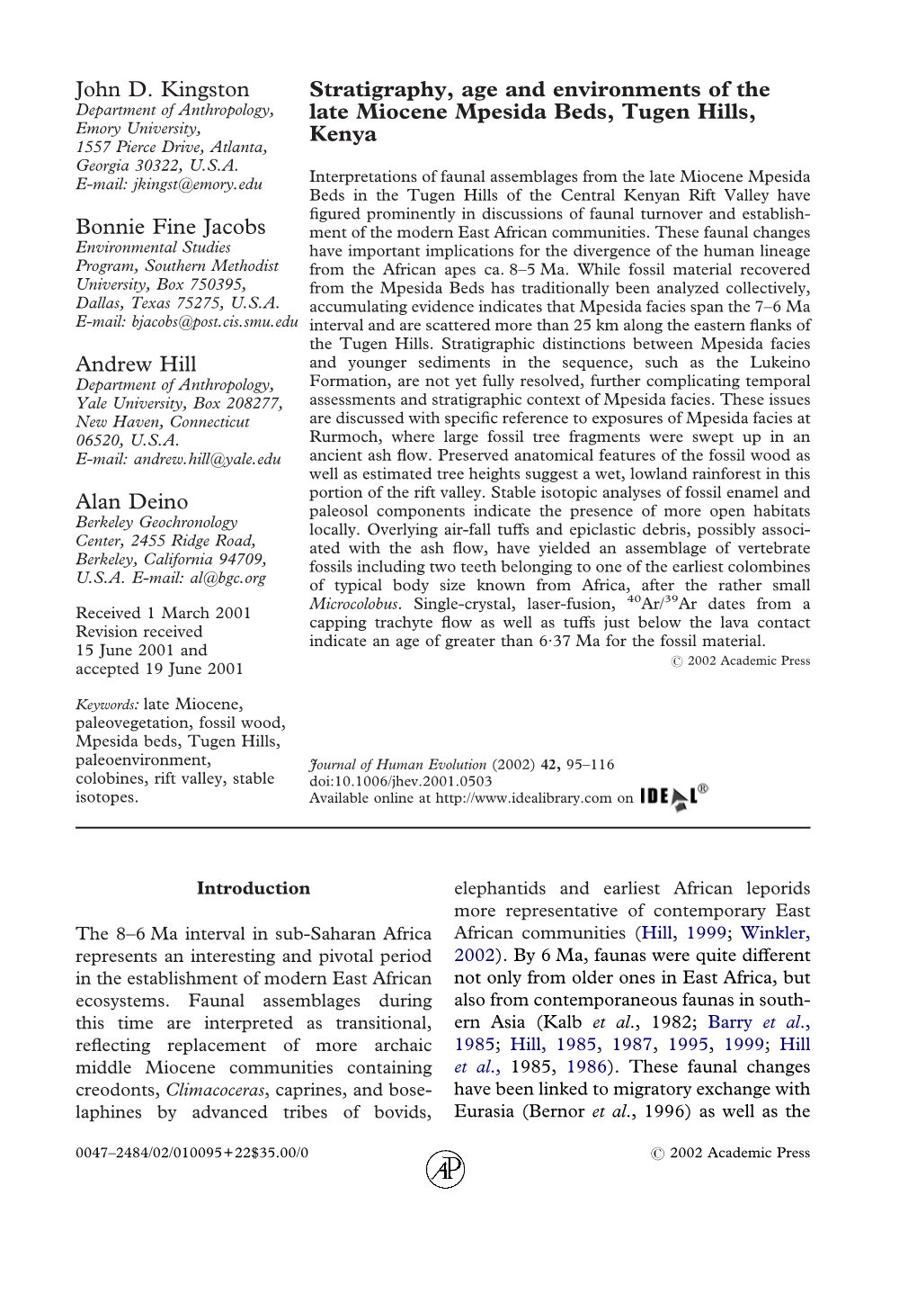 Stratigraphy, Age and Environments of the Late Miocene Mpesida Beds