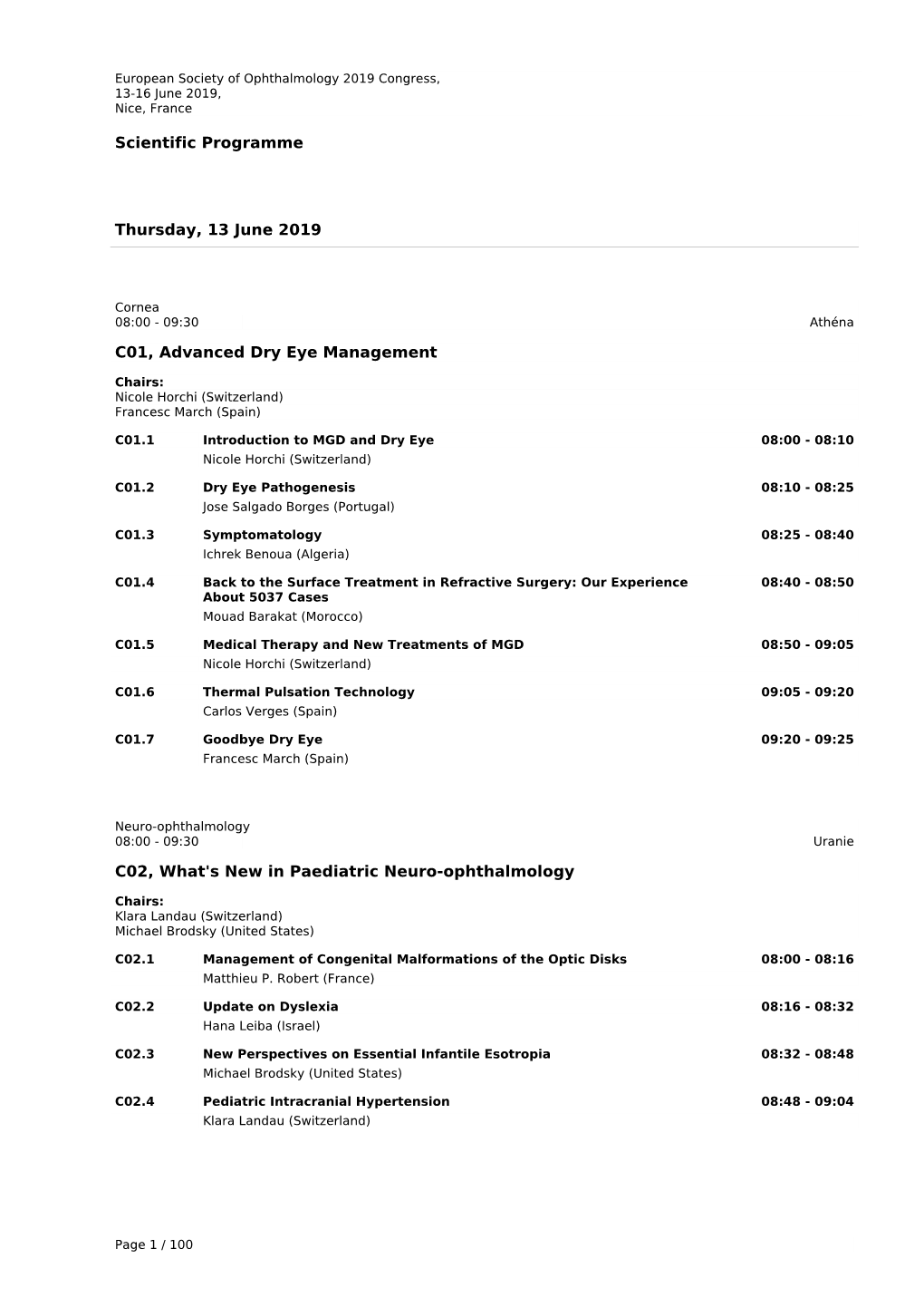 Scientific Programme Thursday, 13 June 2019 C01, Advanced Dry Eye