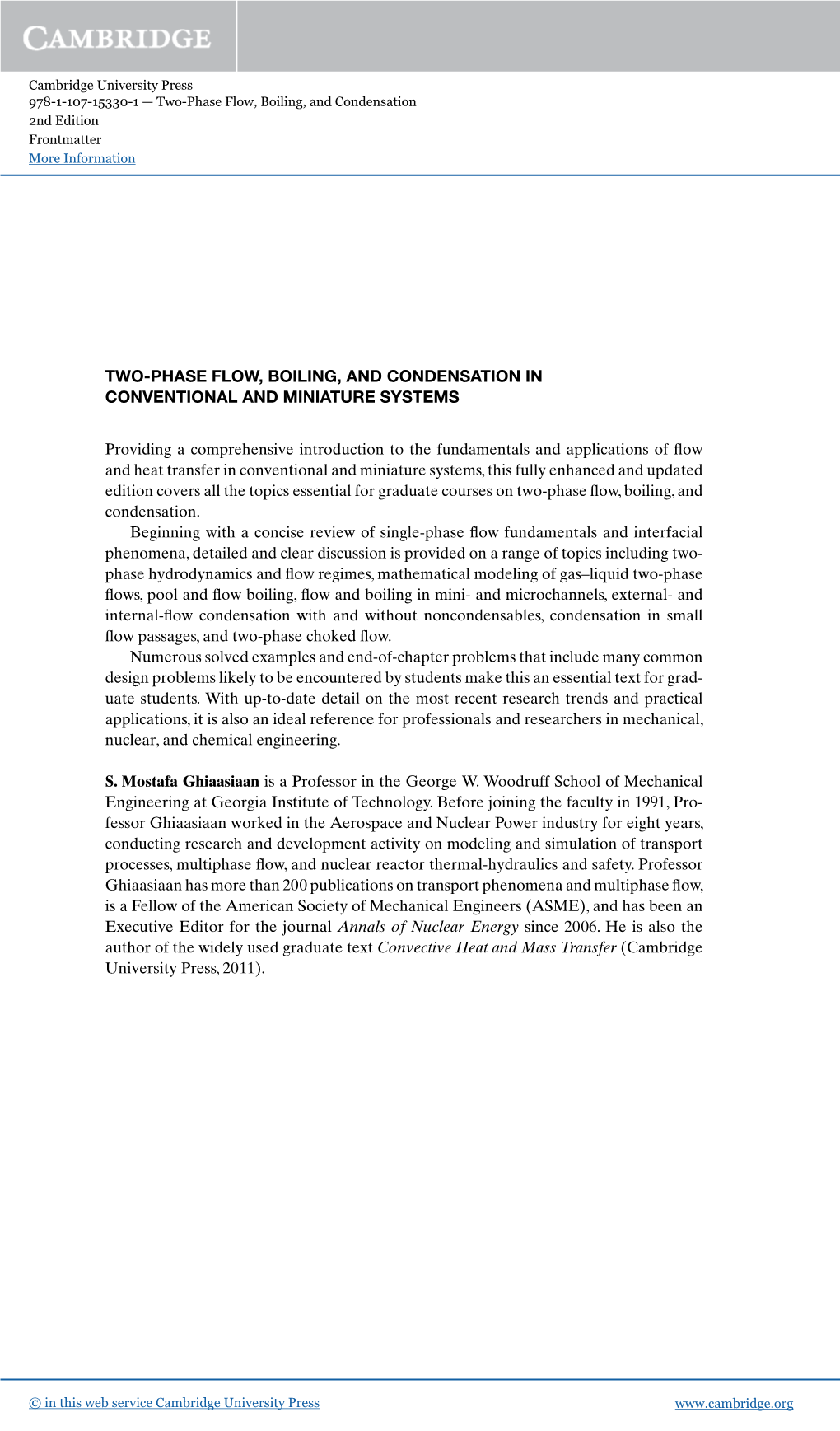 TWO-PHASE FLOW, BOILING, and CONDENSATION in CONVENTIONAL and MINIATURE SYSTEMS Providing a Comprehensive Introduction to the Fu