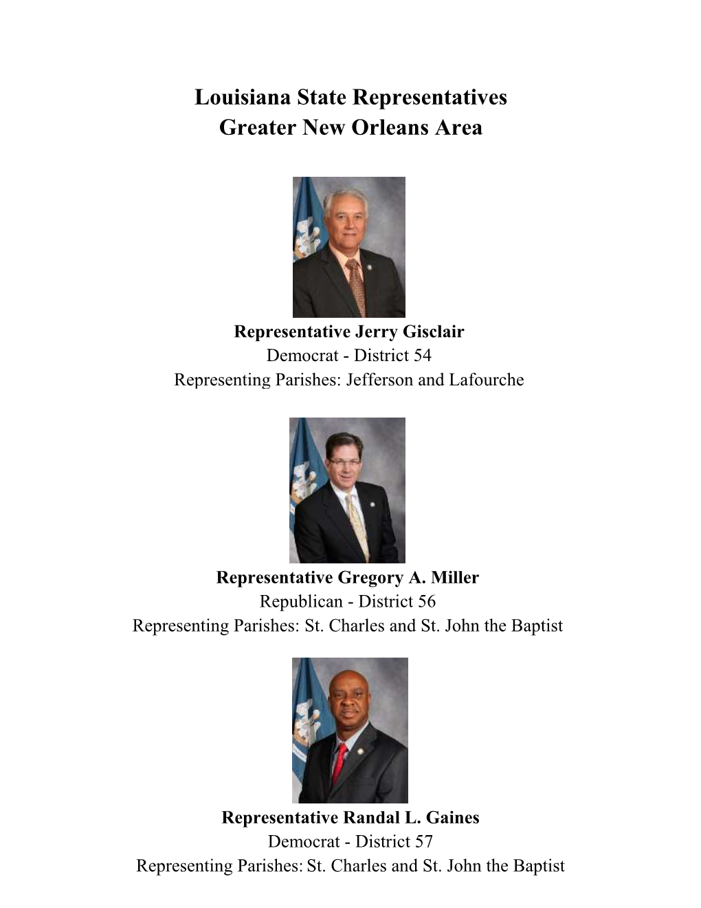 Louisiana State Representatives Greater New Orleans Area