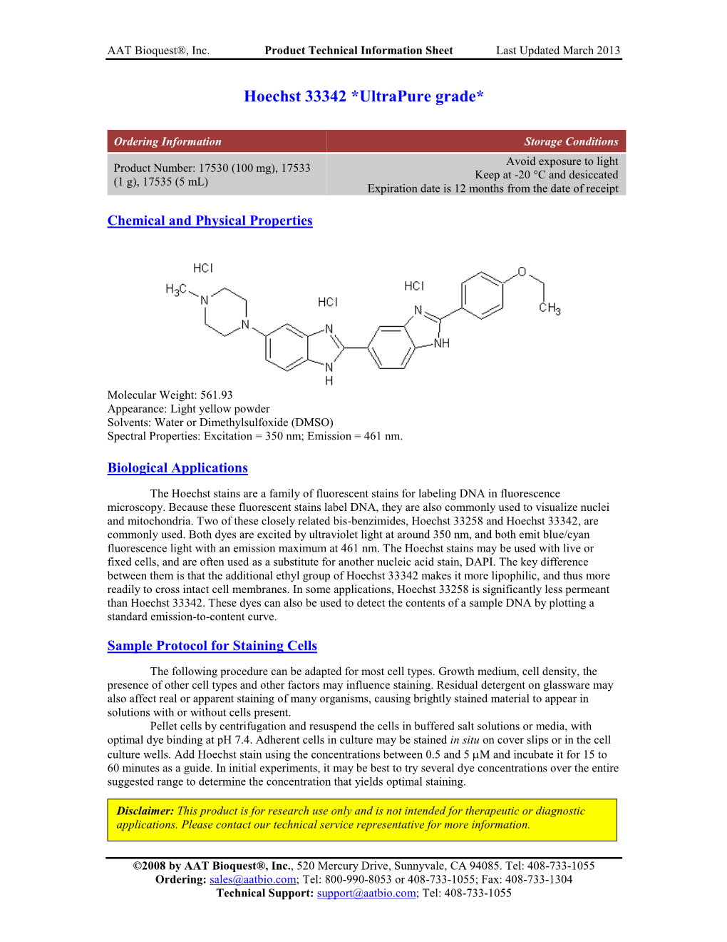 Hoechst 33342 *Ultrapure Grade*