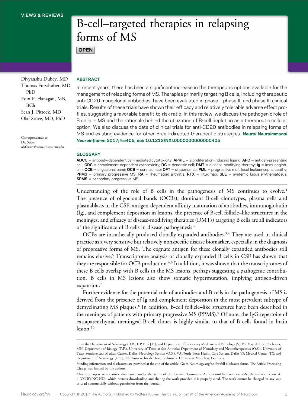 B-Cell–Targeted Therapies in Relapsing Forms of MS