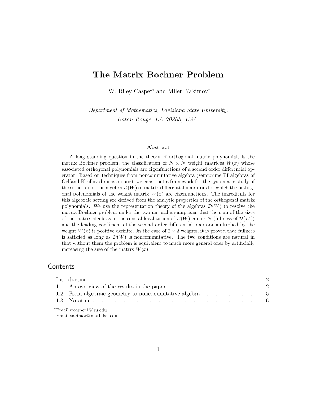 The Matrix Bochner Problem